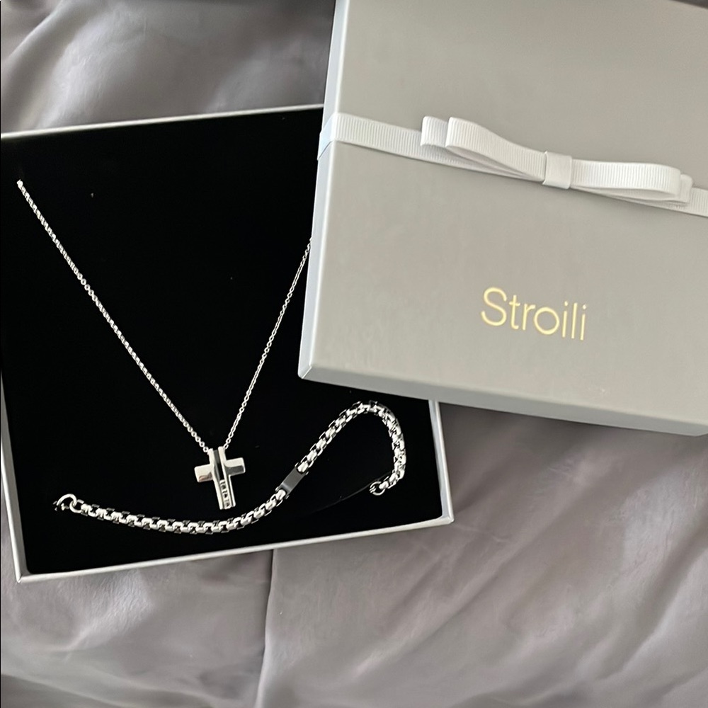 Silver color ss Necklace and Bracelet Set